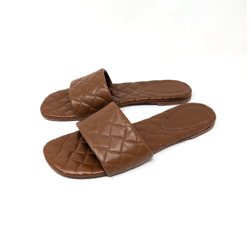 Bottega Veneta Intrecciato Woven Leather Slide Sandals Brown Size 40
